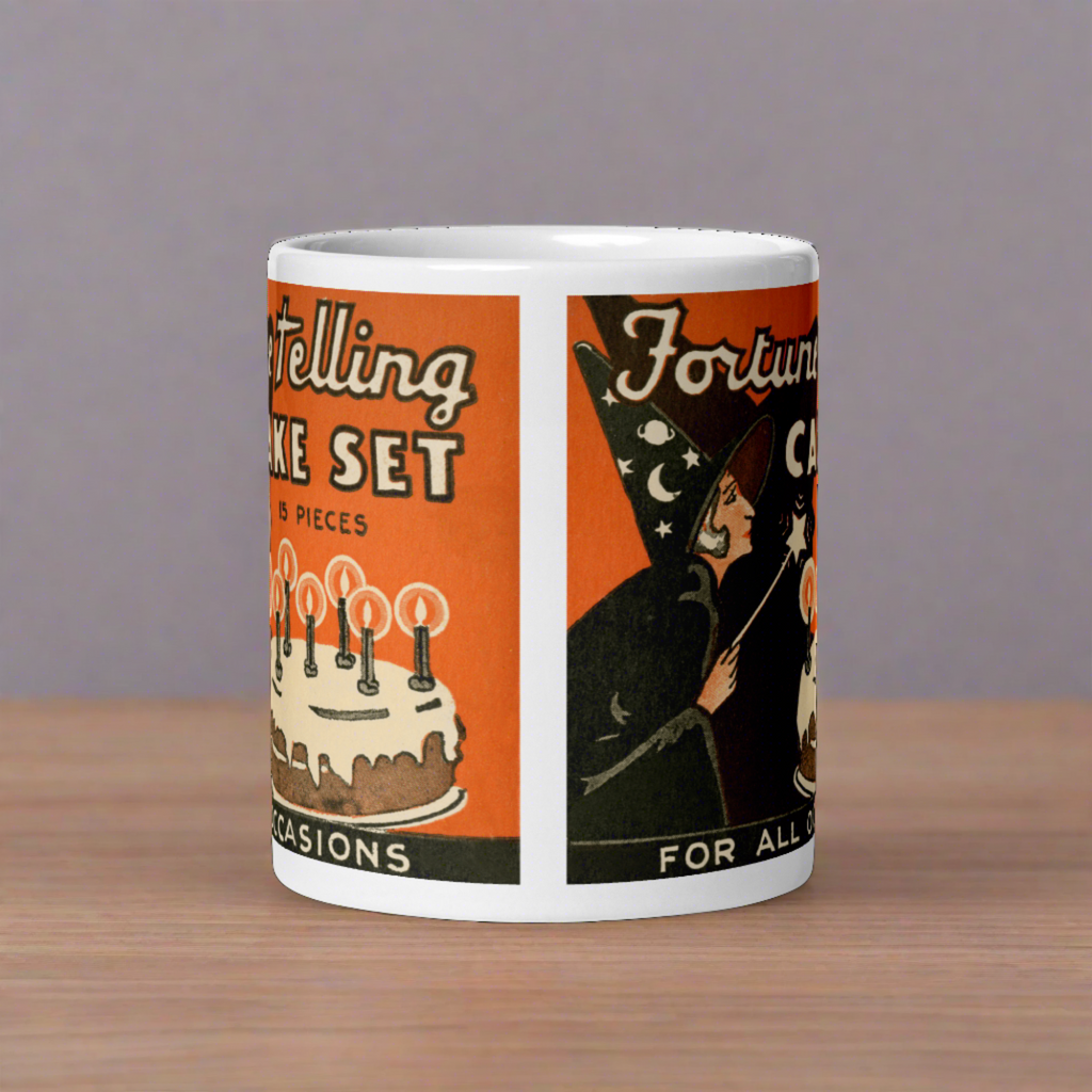 Fortune Telling Cake Set Retro Vintage Halloween Print Glossy Coffee Mug