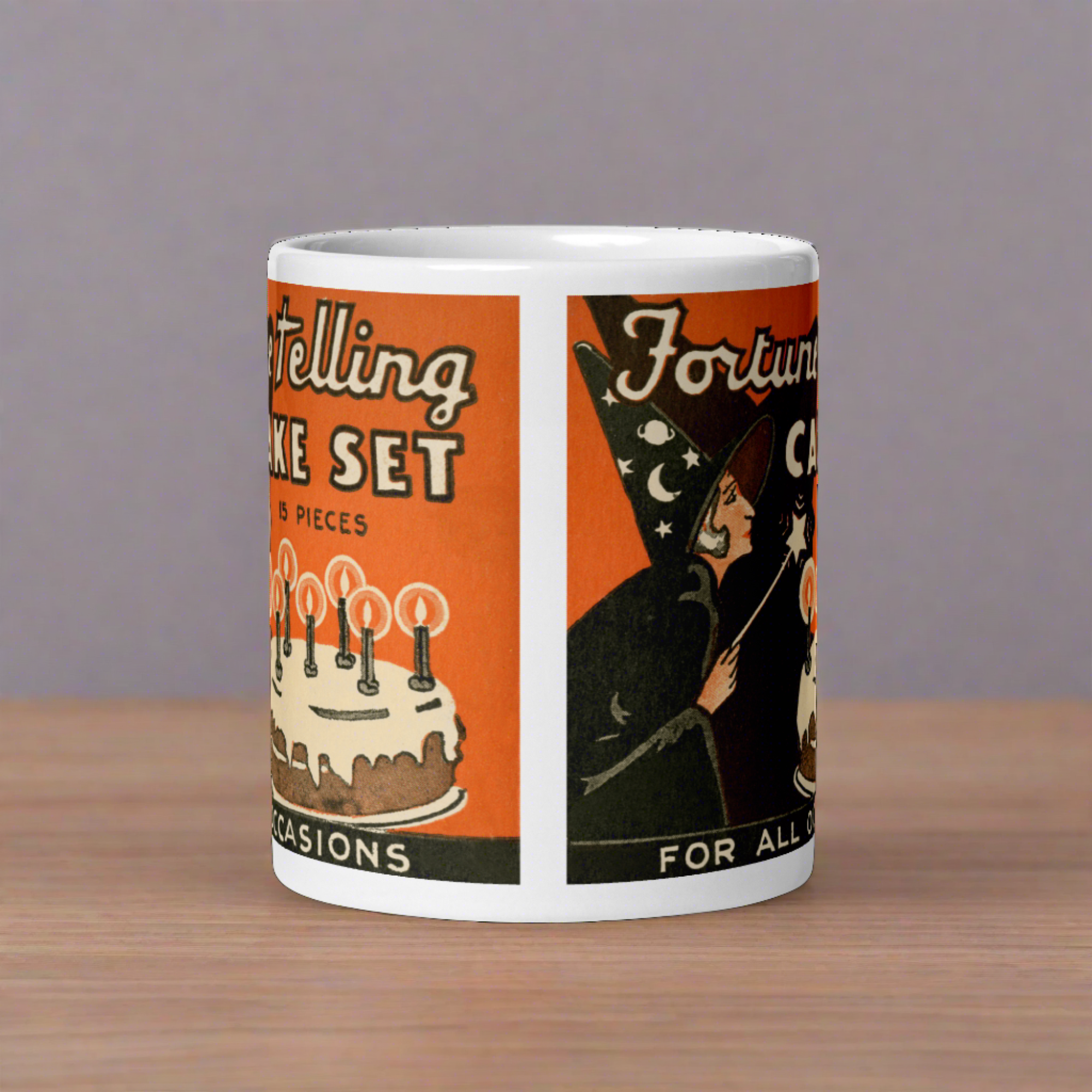 Fortune Telling Cake Set Retro Vintage Halloween Print Glossy Coffee Mug