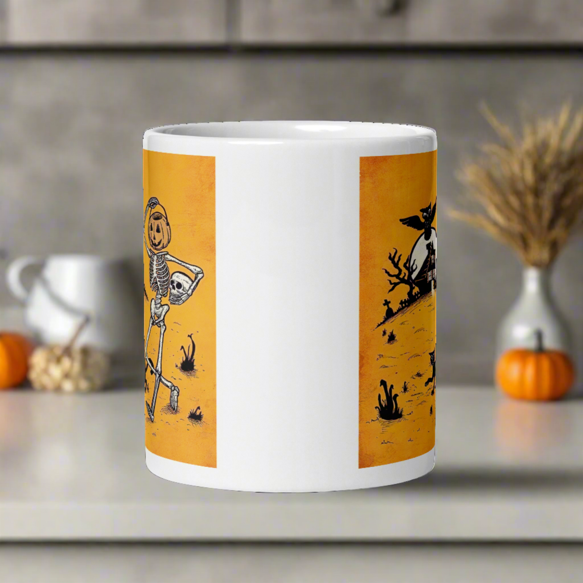 Vintage Halloween Skeleton and Jack O Lantern Bucket Coffee Mug