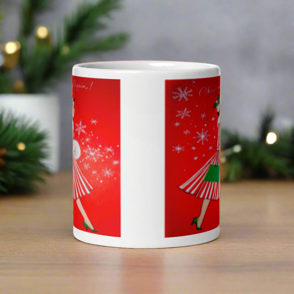 Christmas Again! Retro Lady Glossy Coffee Mug