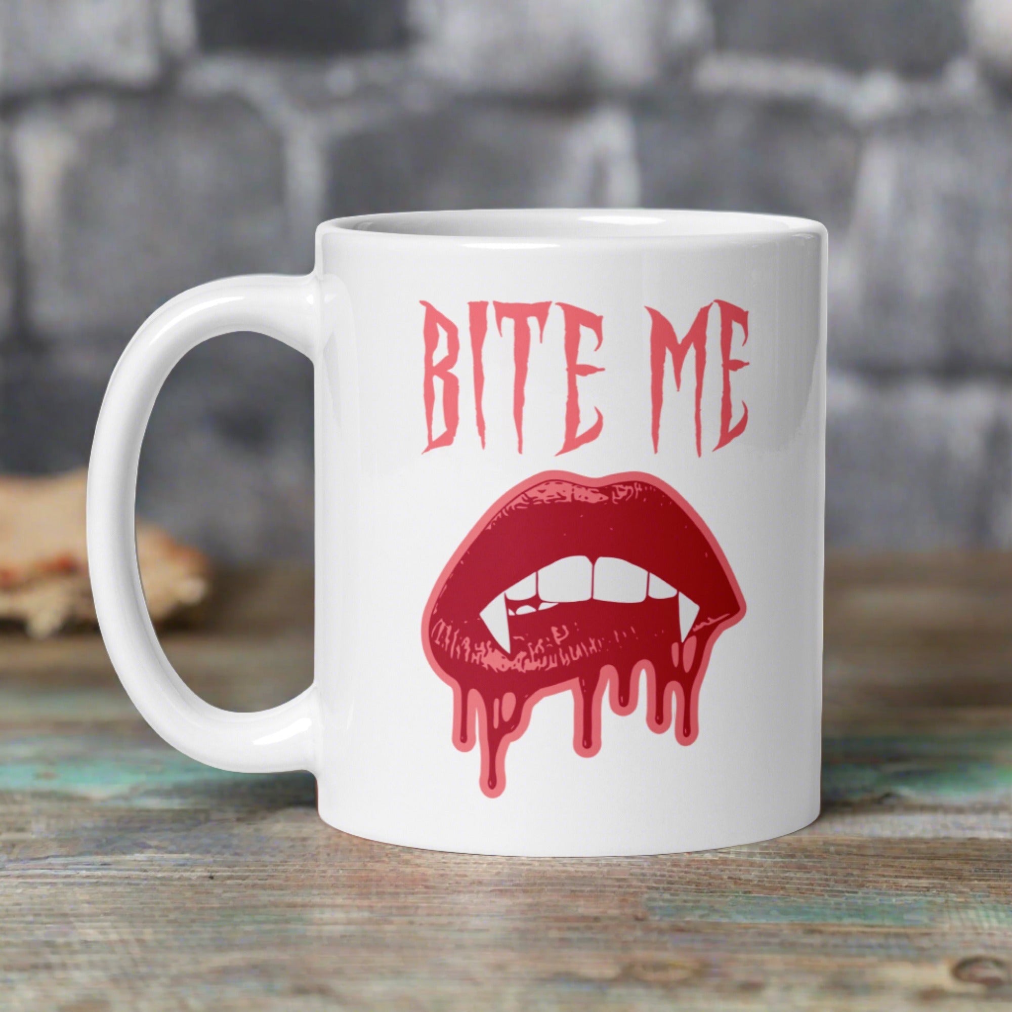 Bite Me Vampire Fangs Halloween Glossy Mug