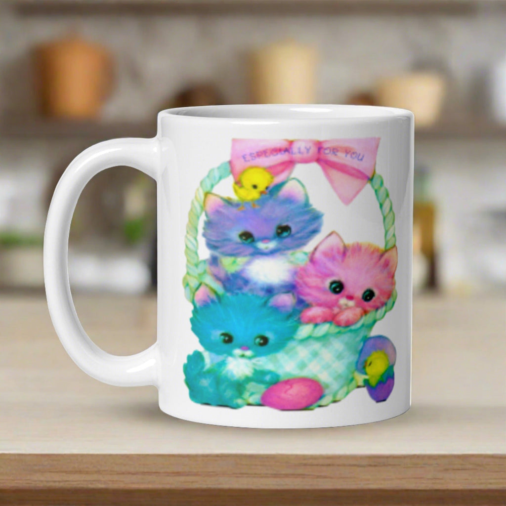 Spring Easter Kittens Baby Chicks Retro Vintage Glossy Coffee Mug