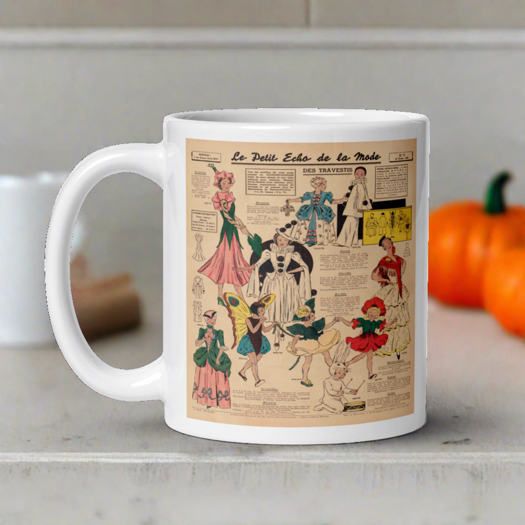Vintage French Halloween Costume Patterns 1938 Magazine Retro Print Halloween White Glossy Mug