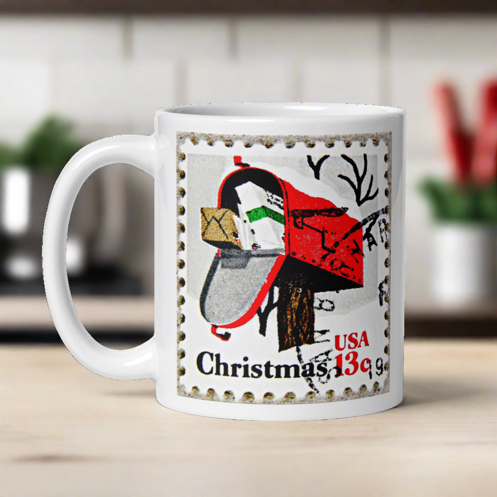 Christmas Stamp Mailbox Retro Christmas Print Glossy Mug
