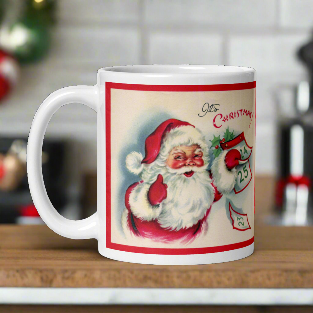 Santa It's Christmas Countdown Calendar Retro Print Ceramic Glossy Coffee Mug