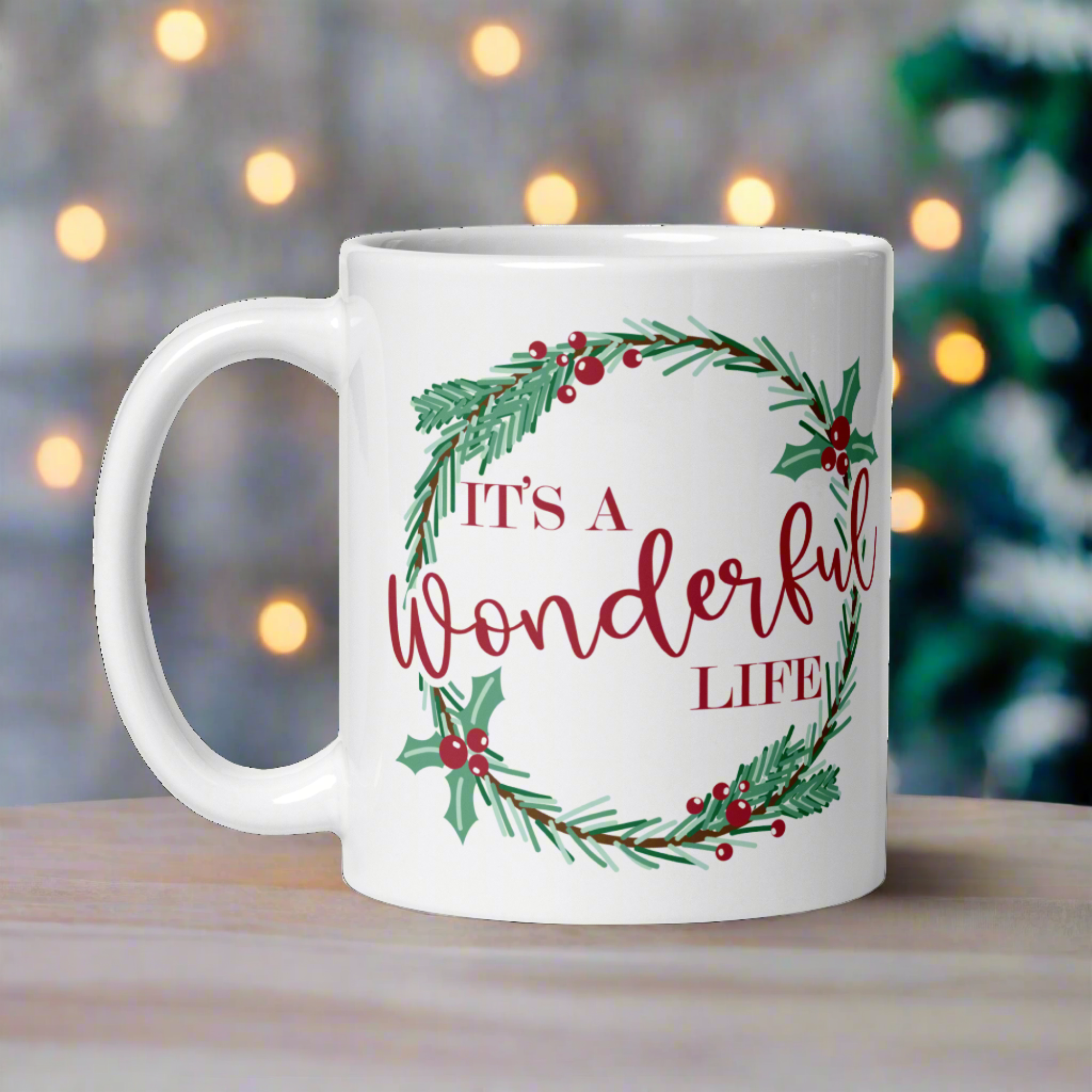 It’s A Wonderful Life Holly Wreath Christmas Glossy Coffee Mug