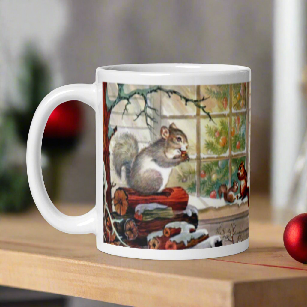 Squirrels In Snow Retro Christmas Glossy Coffee Mug