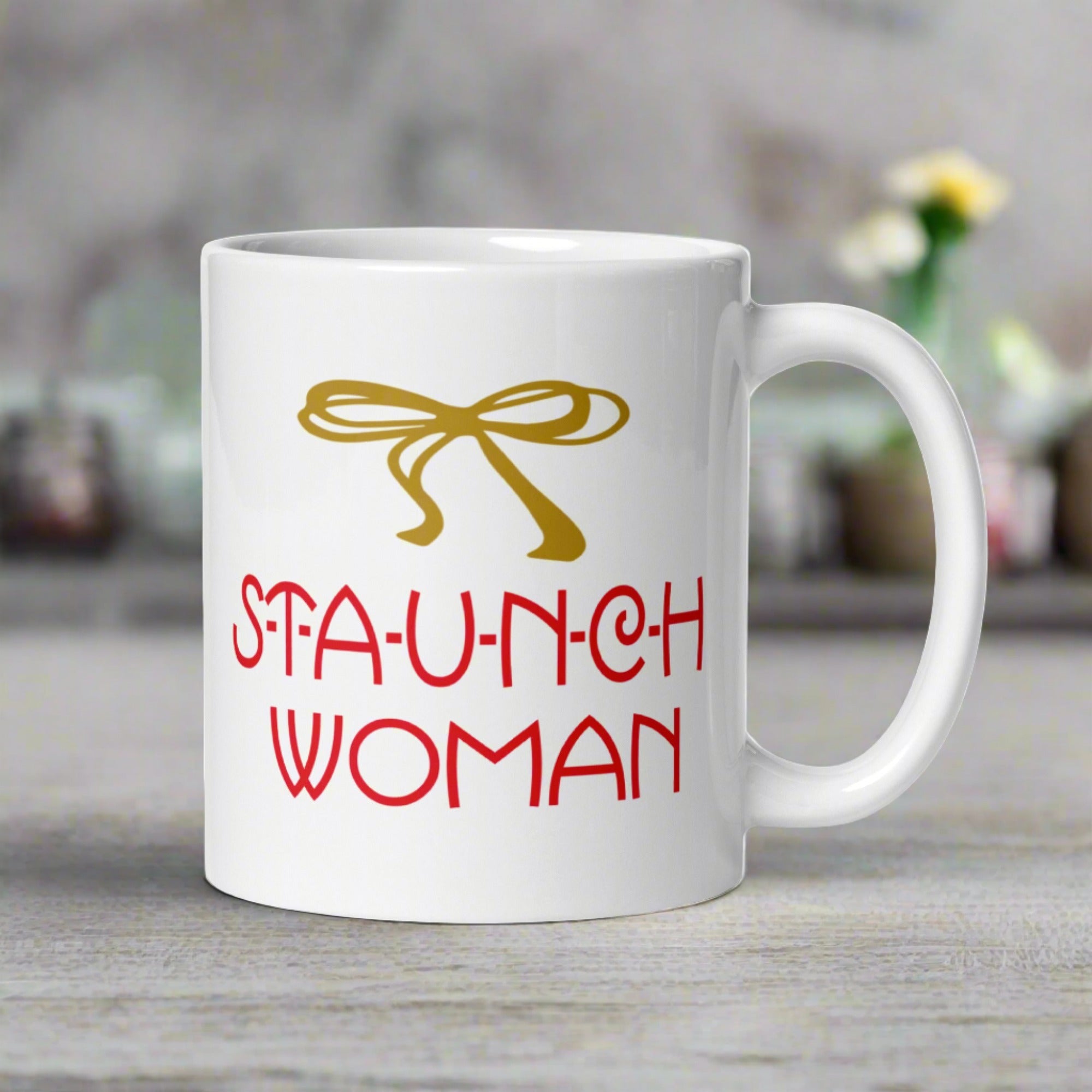 Little Edie Gold Bow Staunch Woman White Glossy Mug