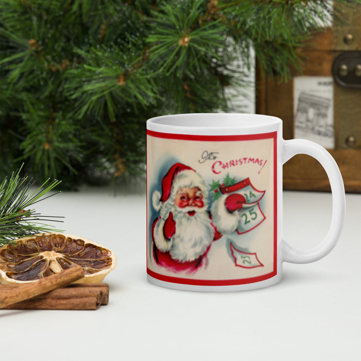 Santa It's Christmas Countdown Calendar Retro Print Ceramic Glossy Coffee Mug