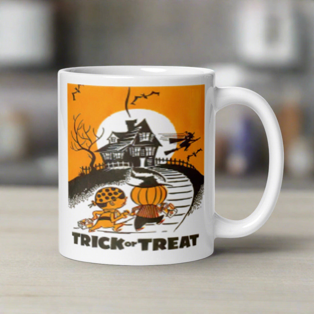 Trick or Treat Halloween Retro Vintage Art Glossy Coffee Mug