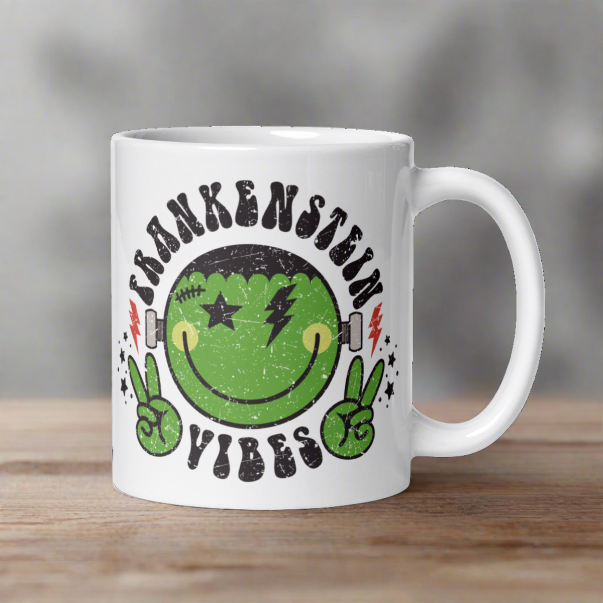 Frankenstein Vibes Distressed Style Halloween Glossy Coffee Mug