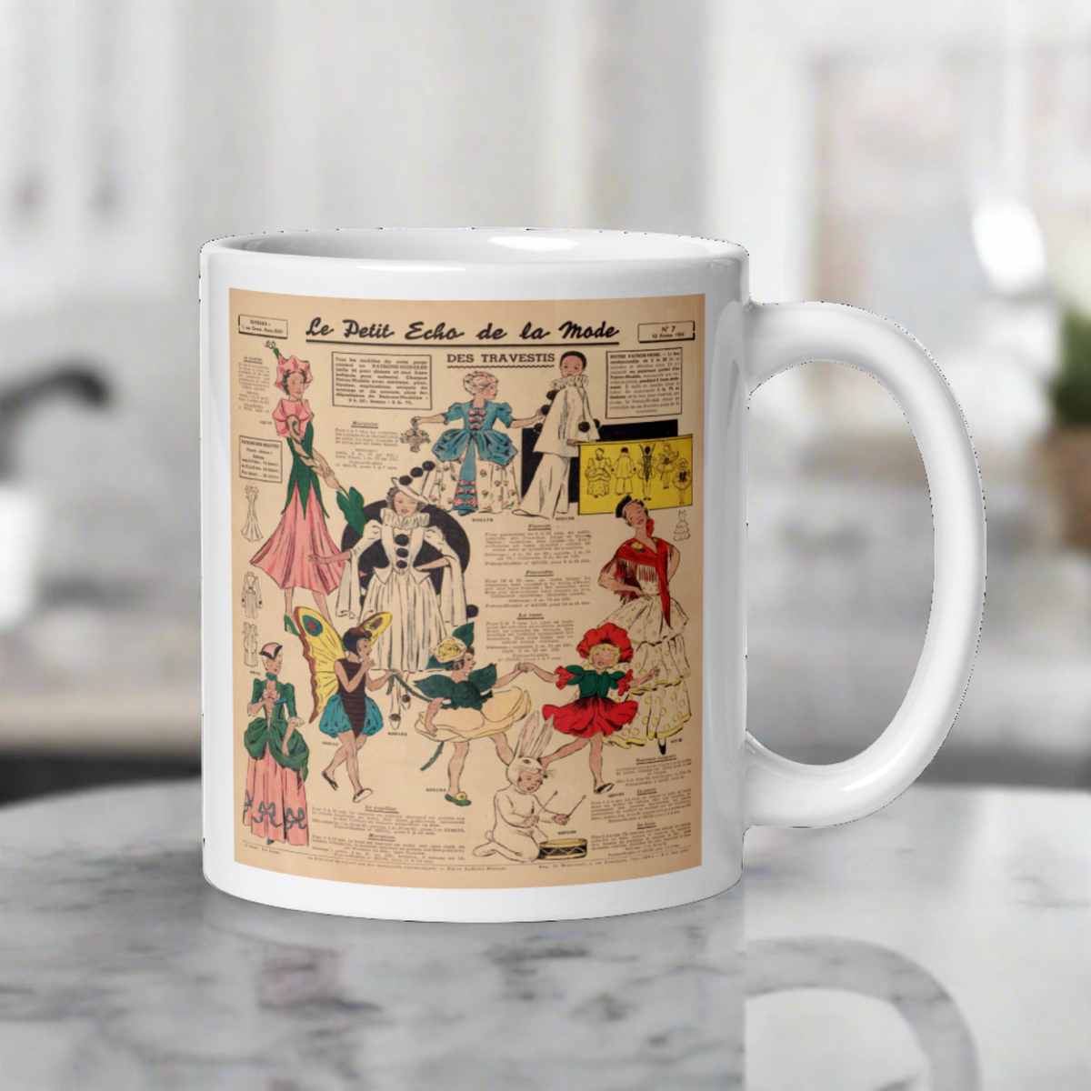 Vintage French Halloween Costume Patterns 1938 Magazine Retro Print Halloween White Glossy Mug