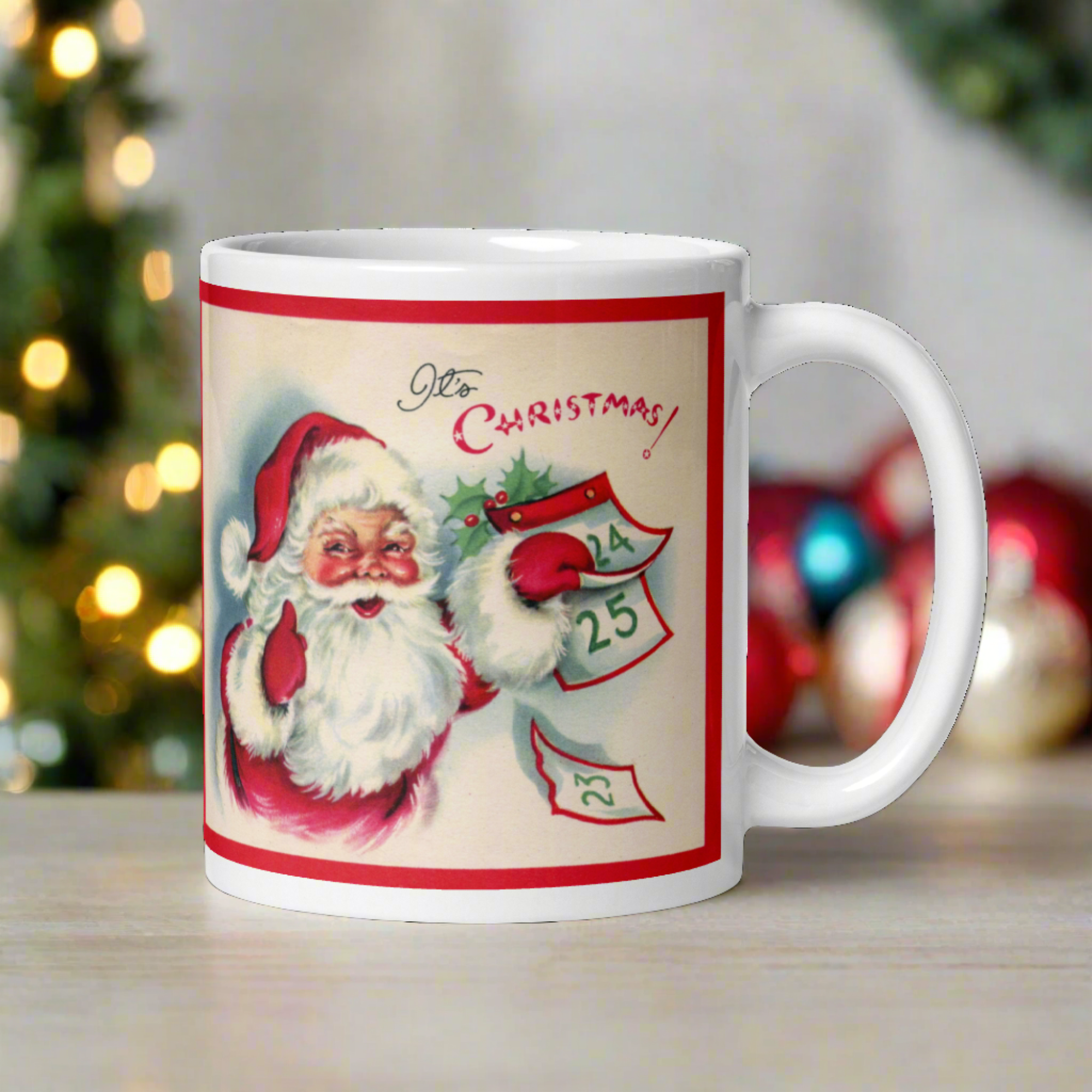 Santa It's Christmas Countdown Calendar Retro Print Ceramic Glossy Coffee Mug
