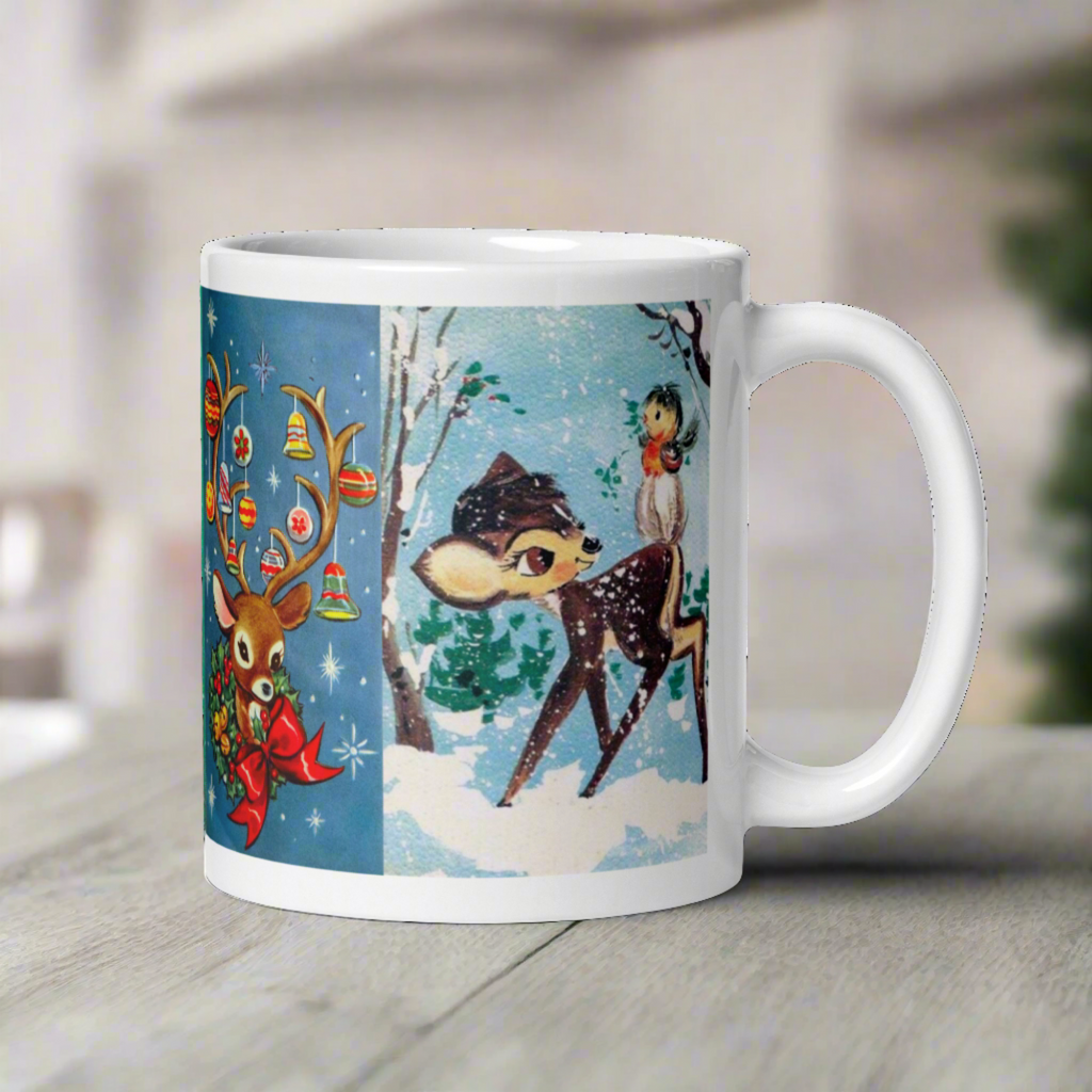 Christmas Mug Reindeer Collage Retro Vintage Glossy Coffee Mug