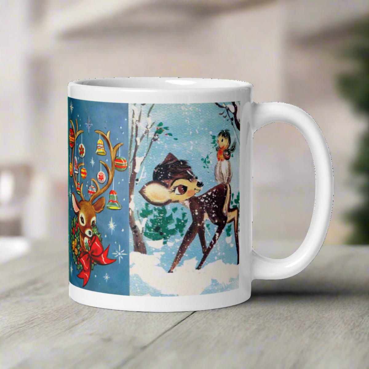 Christmas Mug Reindeer Collage Retro Vintage Glossy Coffee Mug
