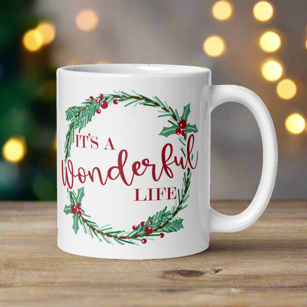 It’s A Wonderful Life Holly Wreath Christmas Glossy Coffee Mug