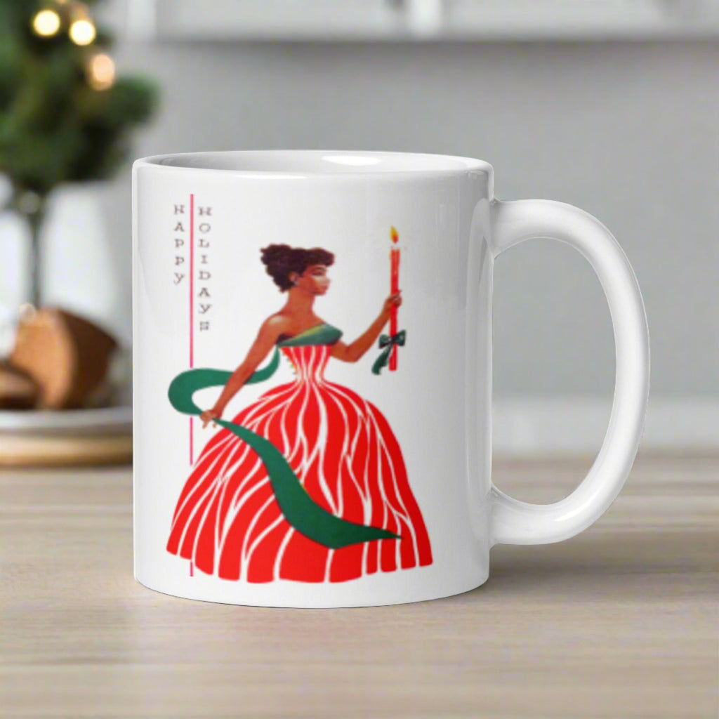 Happy Holidays Christmas Lady Glossy Coffee Mug