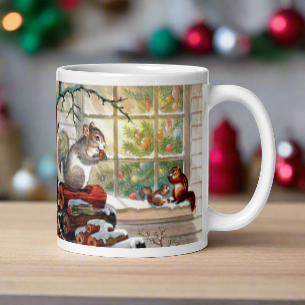 Squirrels In Snow Retro Christmas Glossy Coffee Mug
