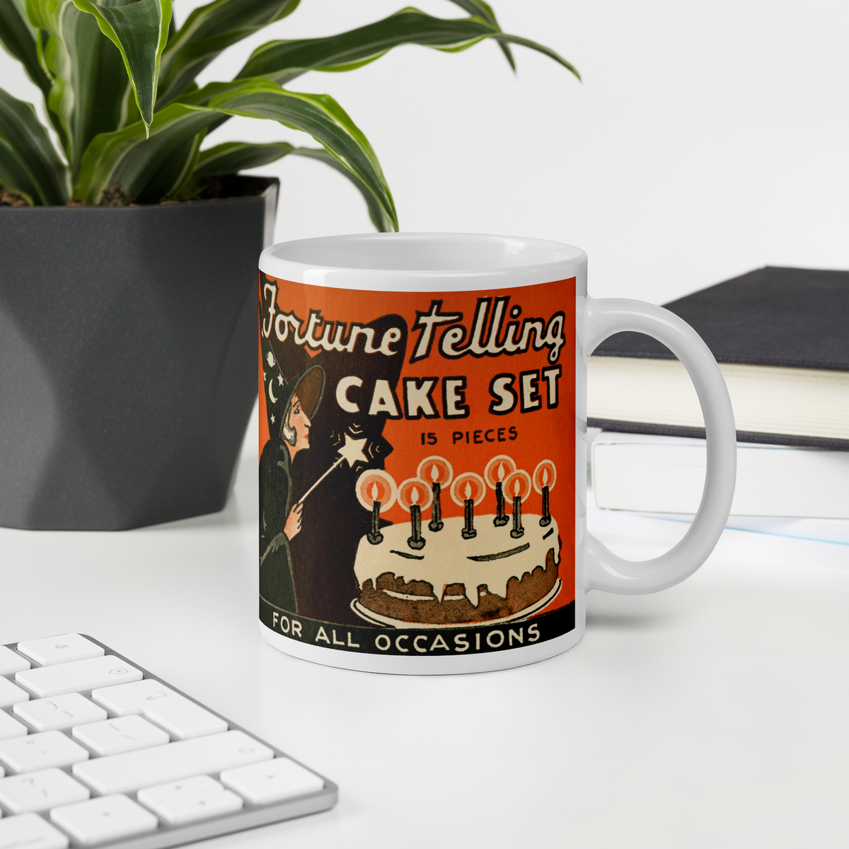 Fortune Telling Cake Set Retro Vintage Halloween Print Glossy Coffee Mug