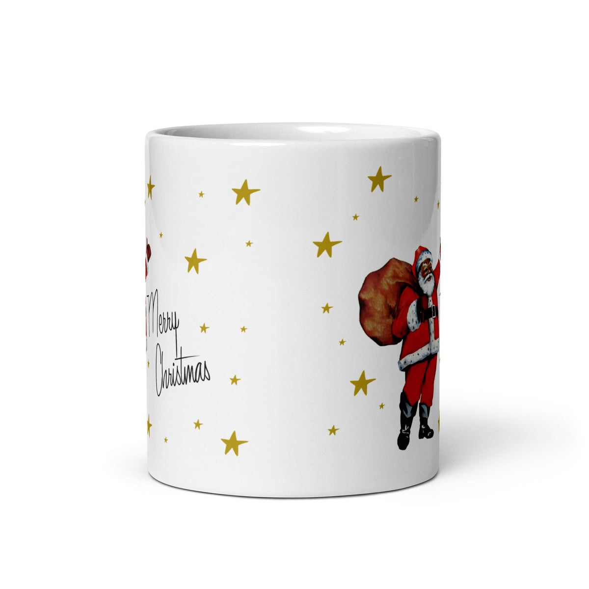 Santa With Stars Merry Christmas Mid Century Retro Christmas Print Glossy Mug
