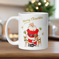 Merry Christmas Santa With Reindeer Gold Stars Merry Christmas Glossy Coffee Mug