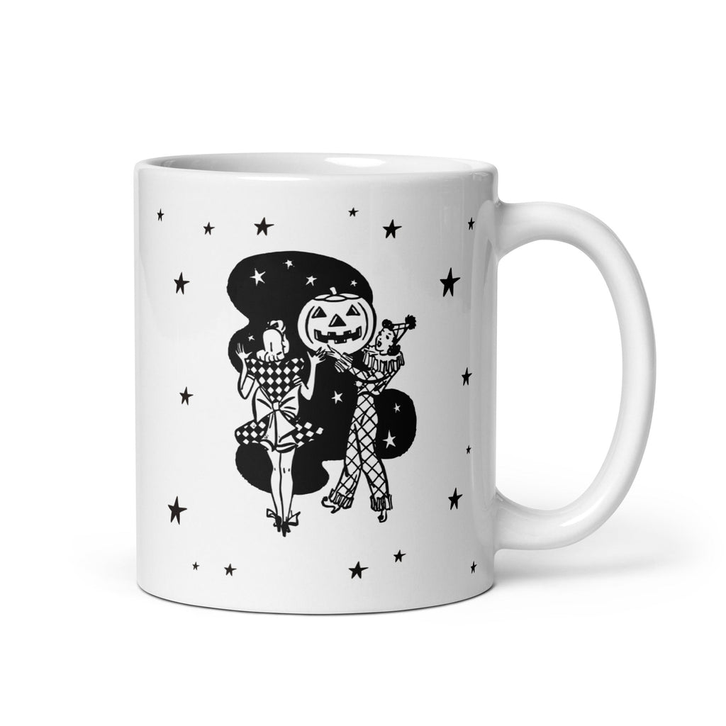 Vintage Halloween Gals PinUp Girl Clown Halloween Retro Print White Glossy Mug