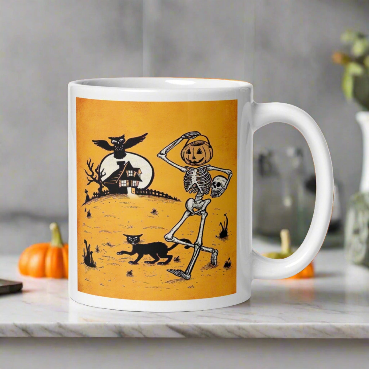 Vintage Halloween Skeleton and Jack O Lantern Bucket Coffee Mug