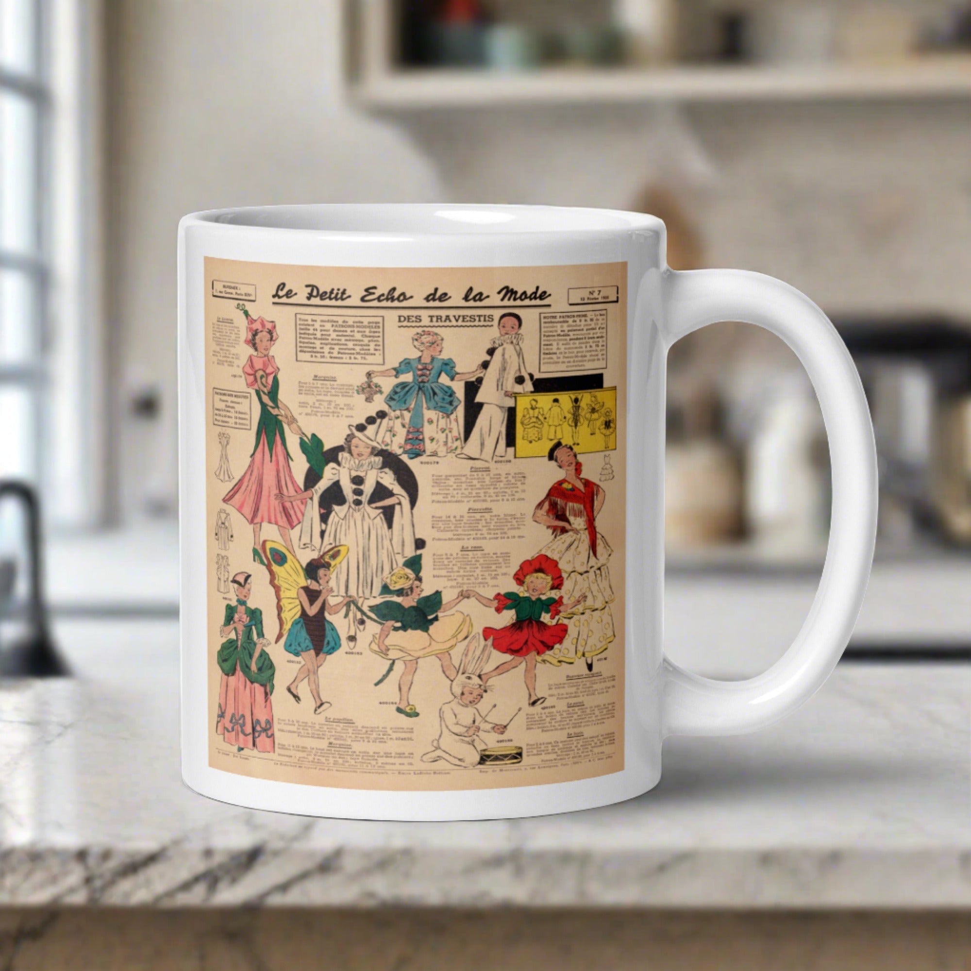 Vintage French Halloween Costume Patterns 1938 Magazine Retro Print Halloween White Glossy Mug