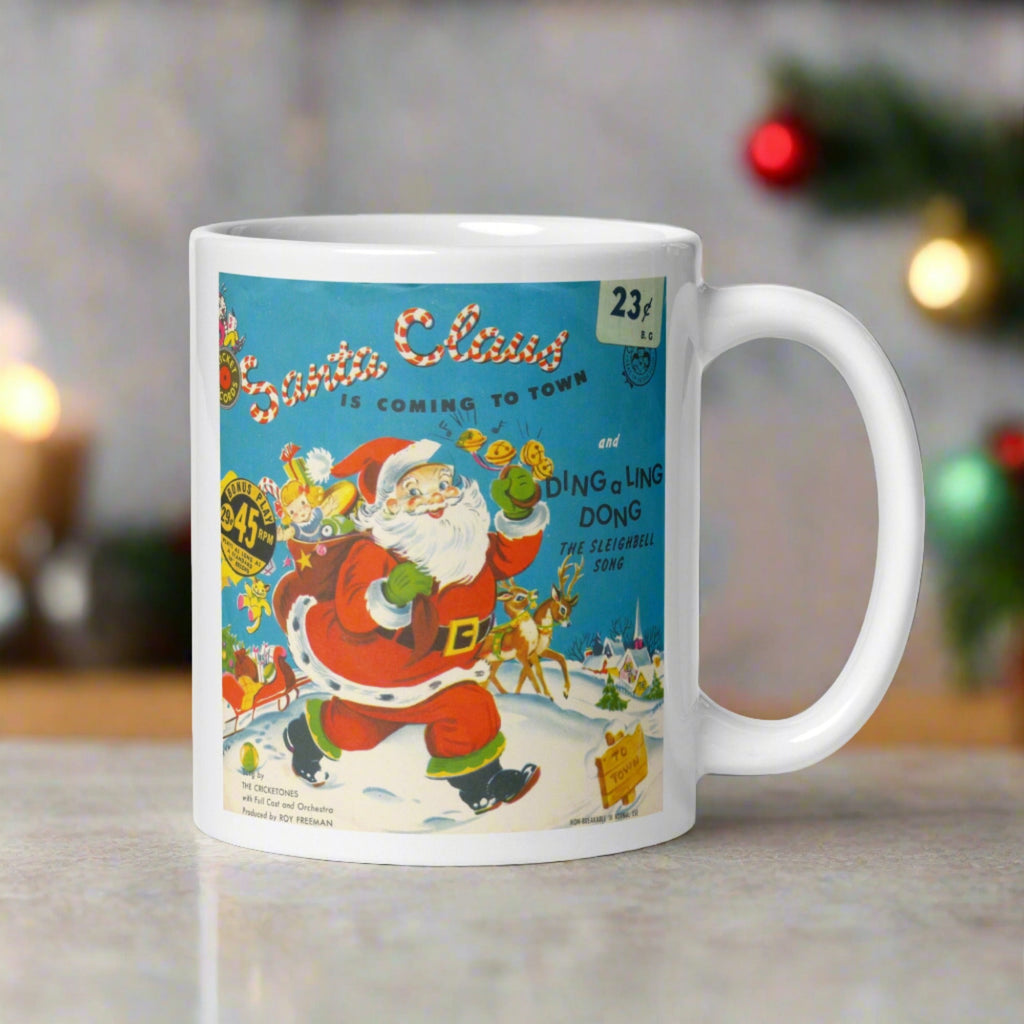 Santa Claus Is Coming To Town Record Cover Retro Christmas Glossy Coffee Mug