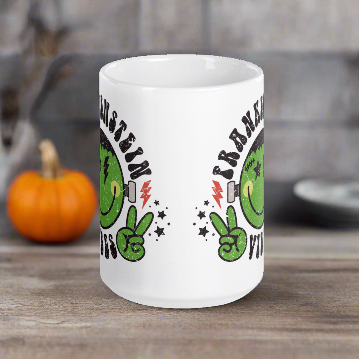 Frankenstein Vibes Distressed Style Halloween Glossy Coffee Mug