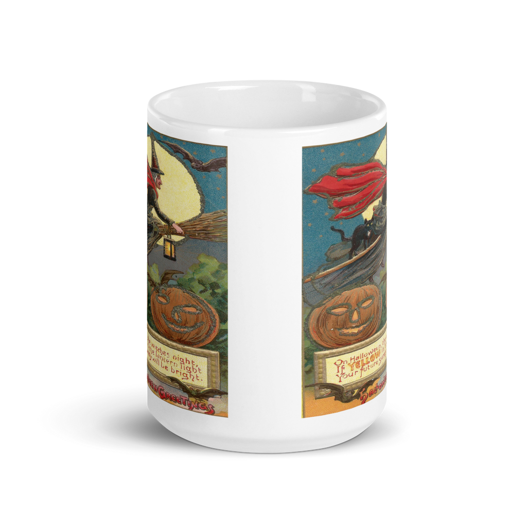Victorian Witch Black Cat Retro Vintage Art Halloween Glossy Coffee Mug