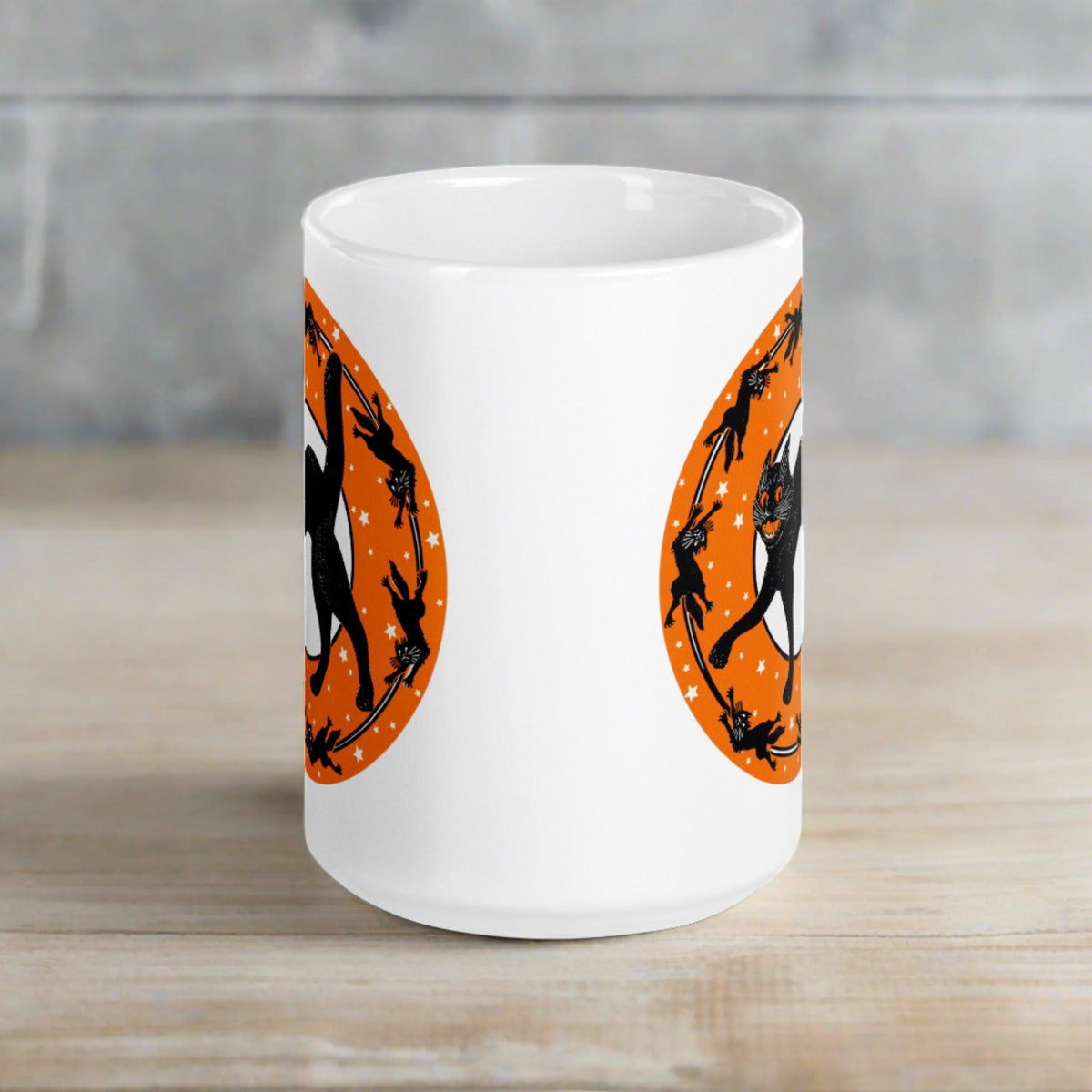 Black Cats Full Moon Retro Vintage Halloween Glossy Coffee Mug