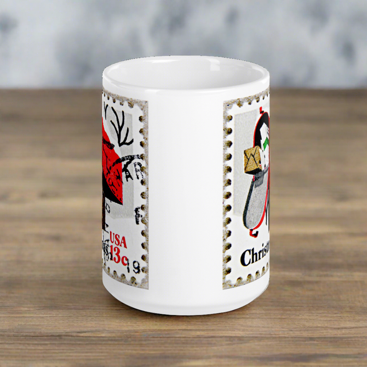 Christmas Stamp Mailbox Retro Christmas Print Glossy Mug