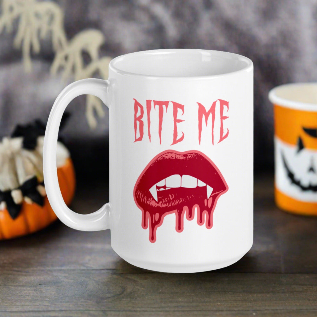Bite Me Vampire Fangs Halloween Glossy Mug
