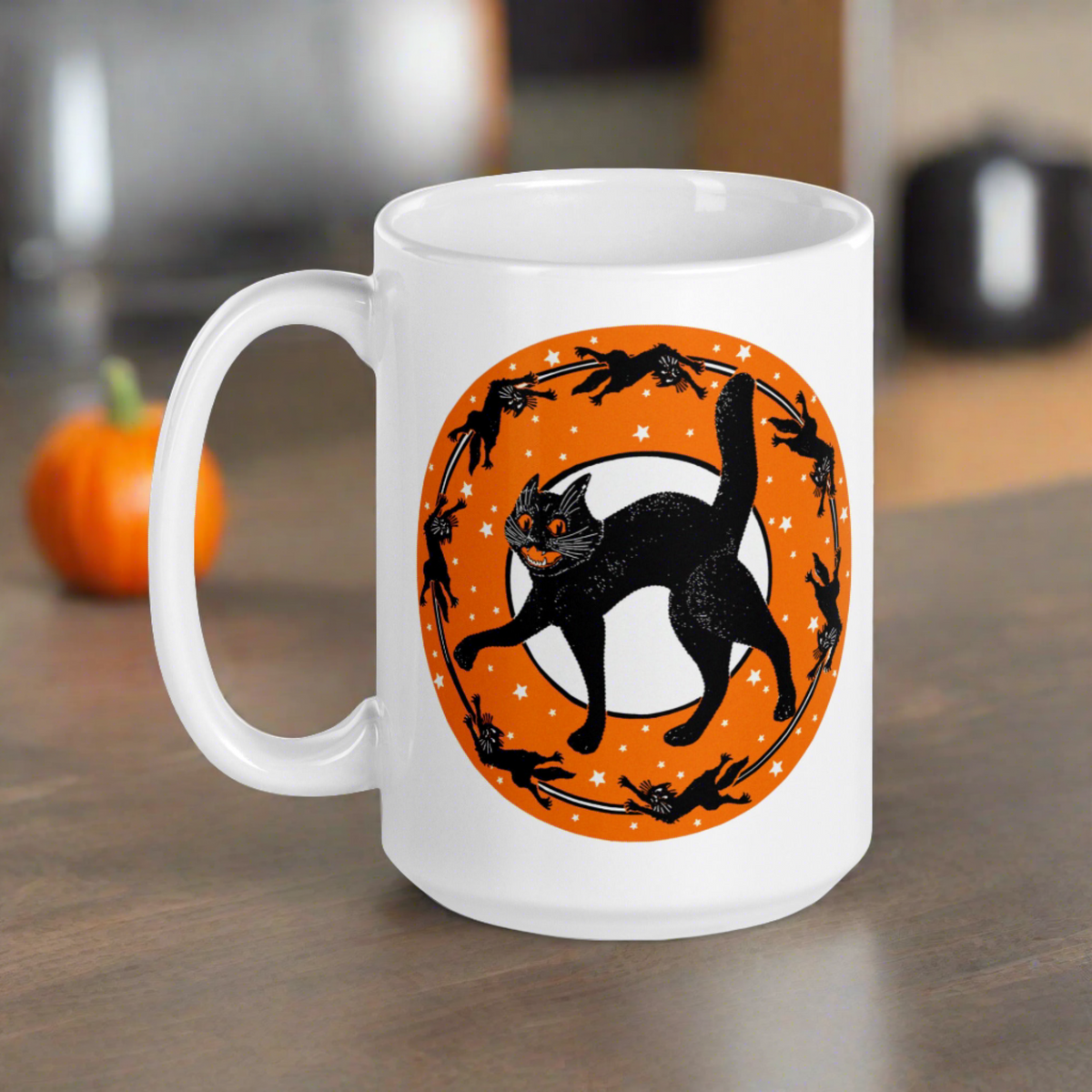 Black Cats Full Moon Retro Vintage Halloween Glossy Coffee Mug