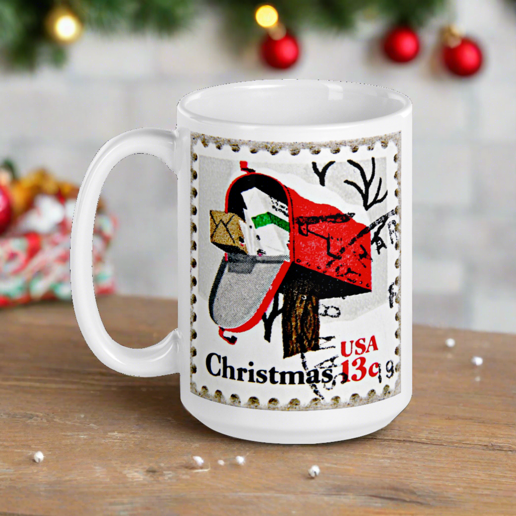 Christmas Stamp Mailbox Retro Christmas Print Glossy Mug