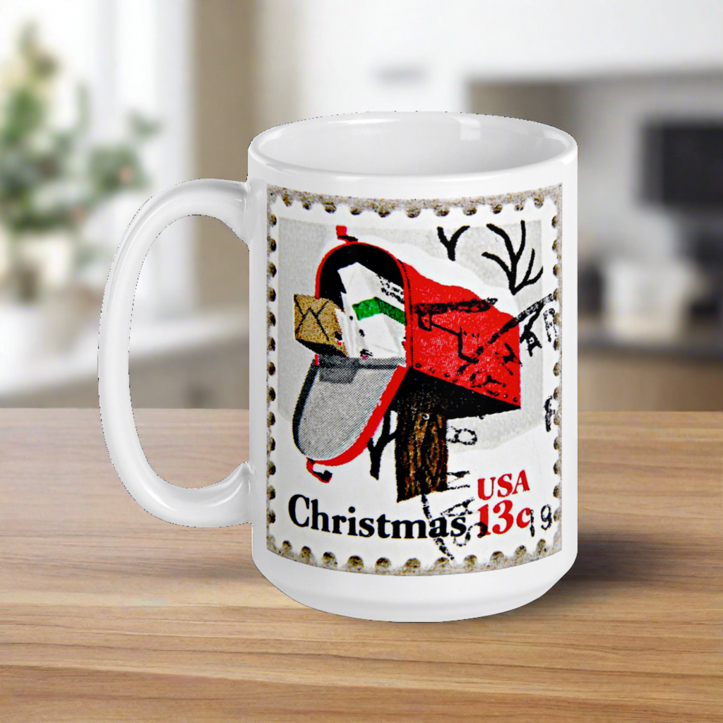 Christmas Stamp Mailbox Retro Christmas Print Glossy Mug