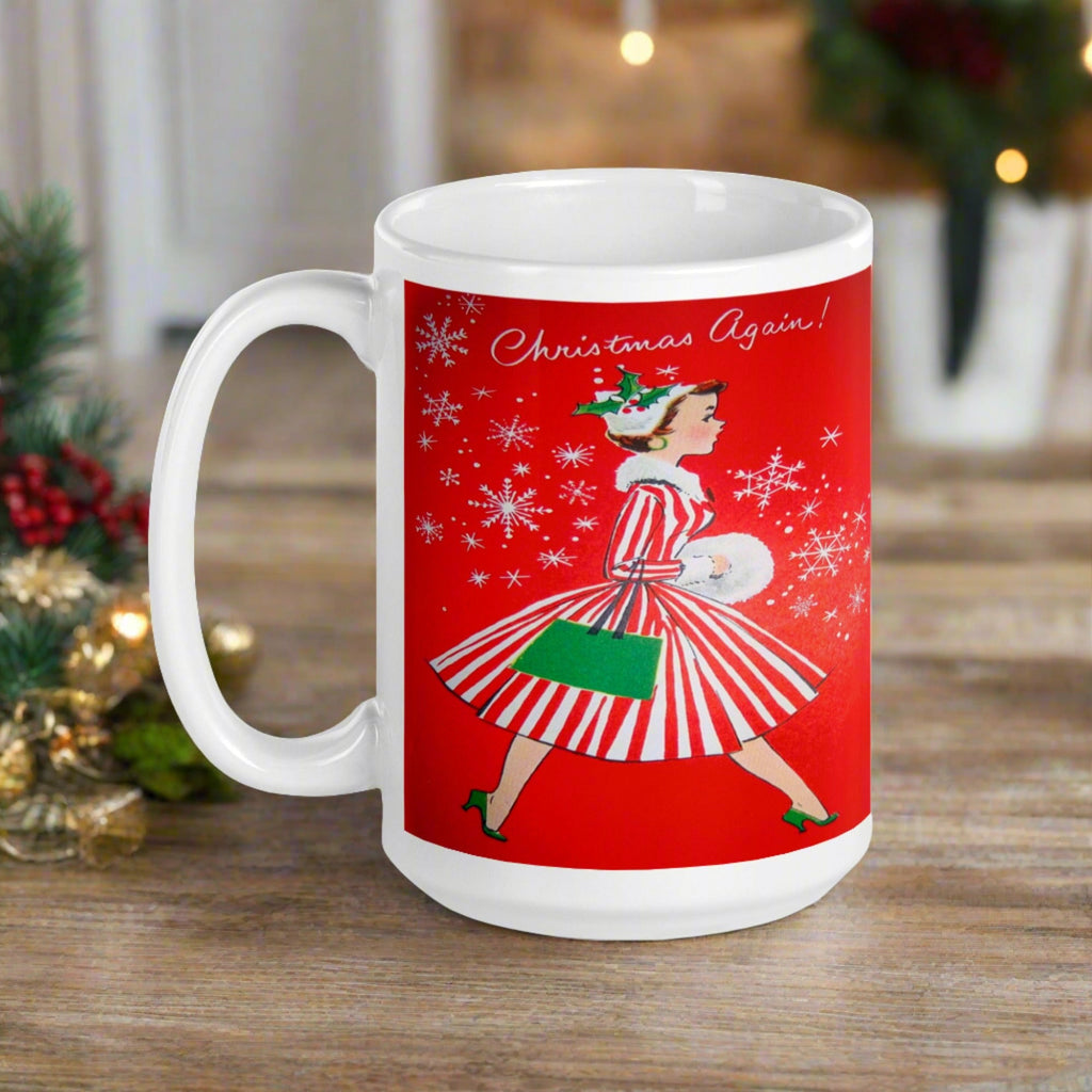 Christmas Again! Retro Lady Glossy Coffee Mug
