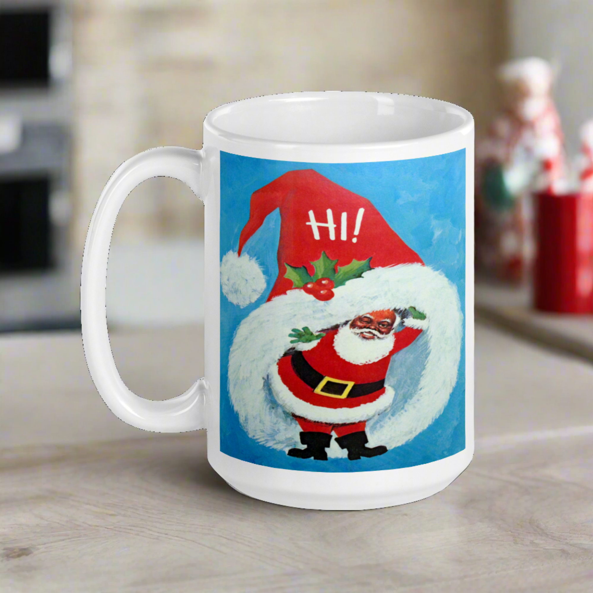 Hi Winking Retro Vintage Black Santa Glossy Coffee Mug