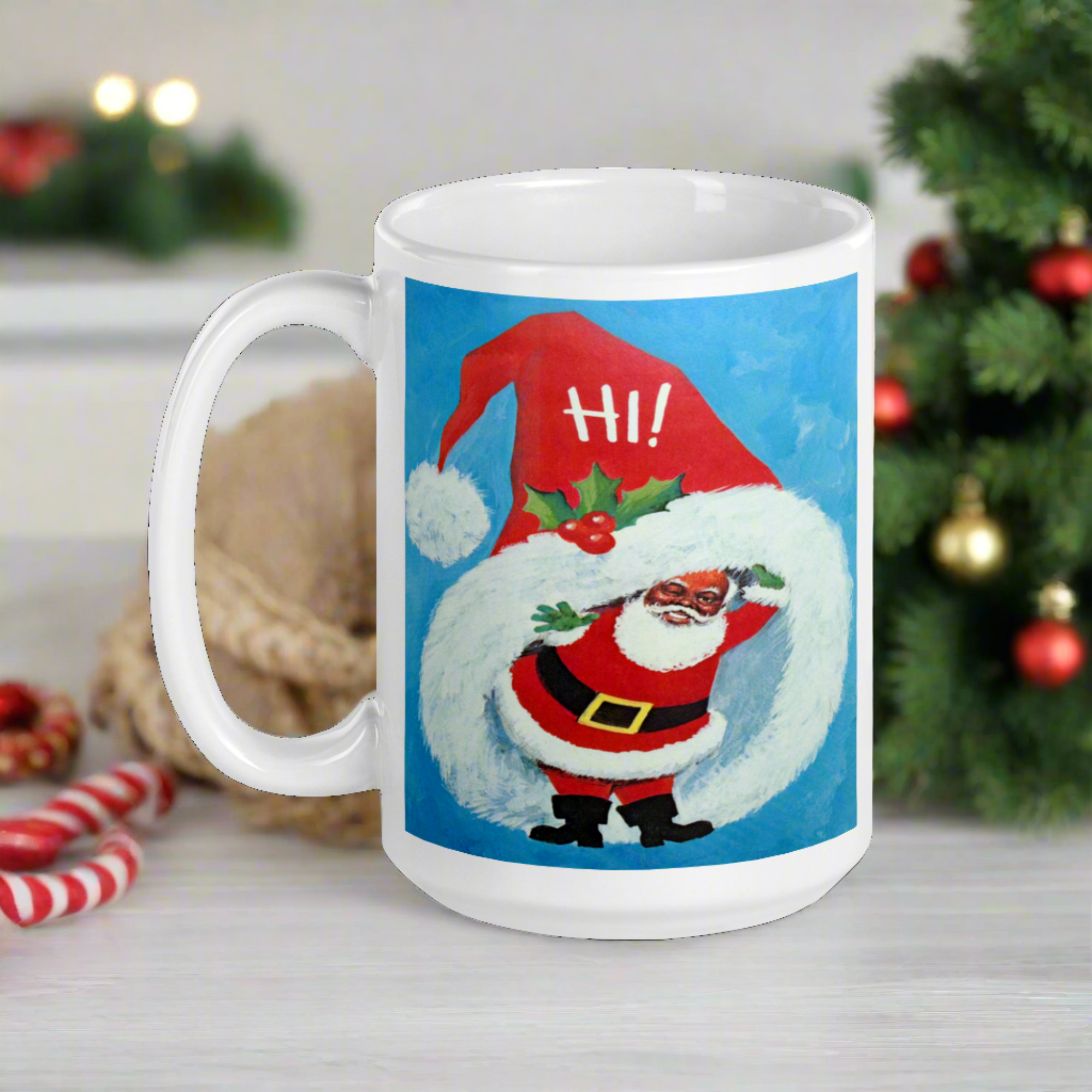 Hi Winking Retro Vintage Black Santa Glossy Coffee Mug