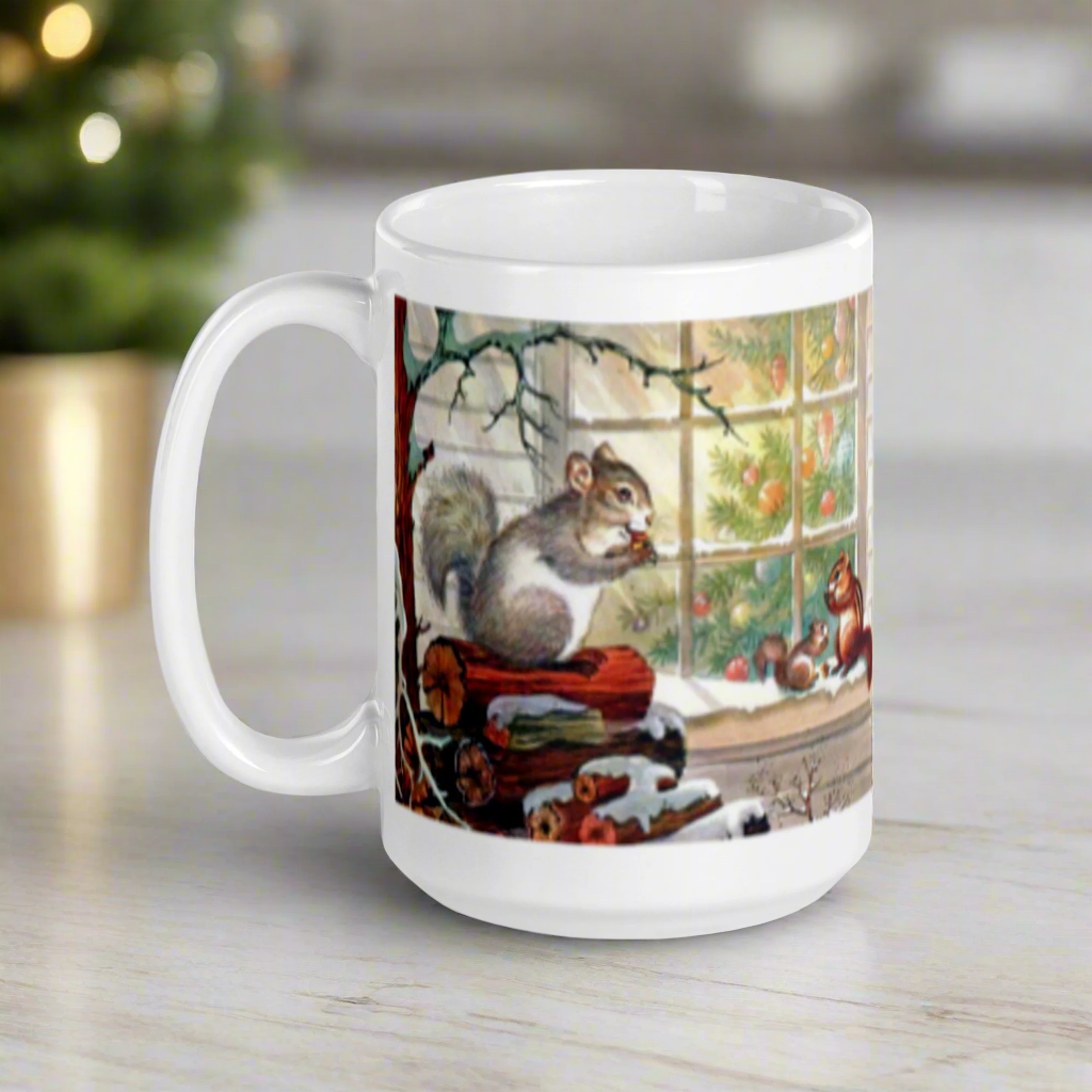 Squirrels In Snow Retro Christmas Glossy Coffee Mug