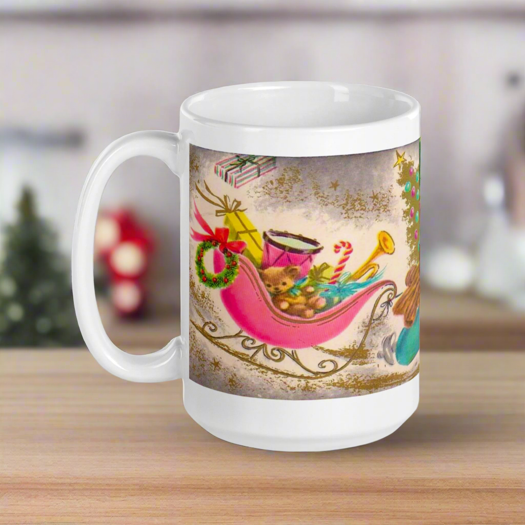 Santa In Convertible Car Midcentury Retro Christmas Glossy Coffee Mug