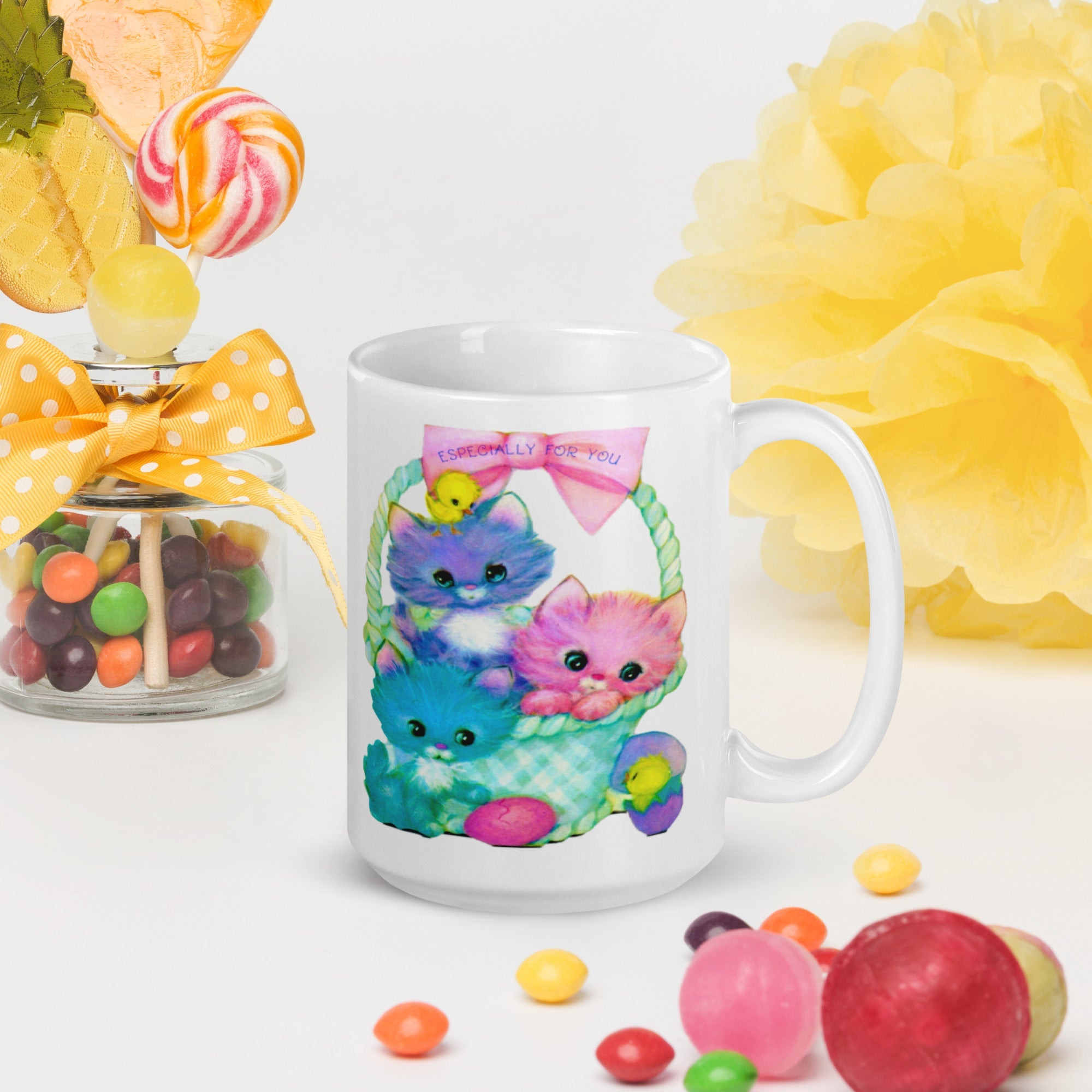 Spring Easter Kittens Baby Chicks Retro Vintage Glossy Coffee Mug