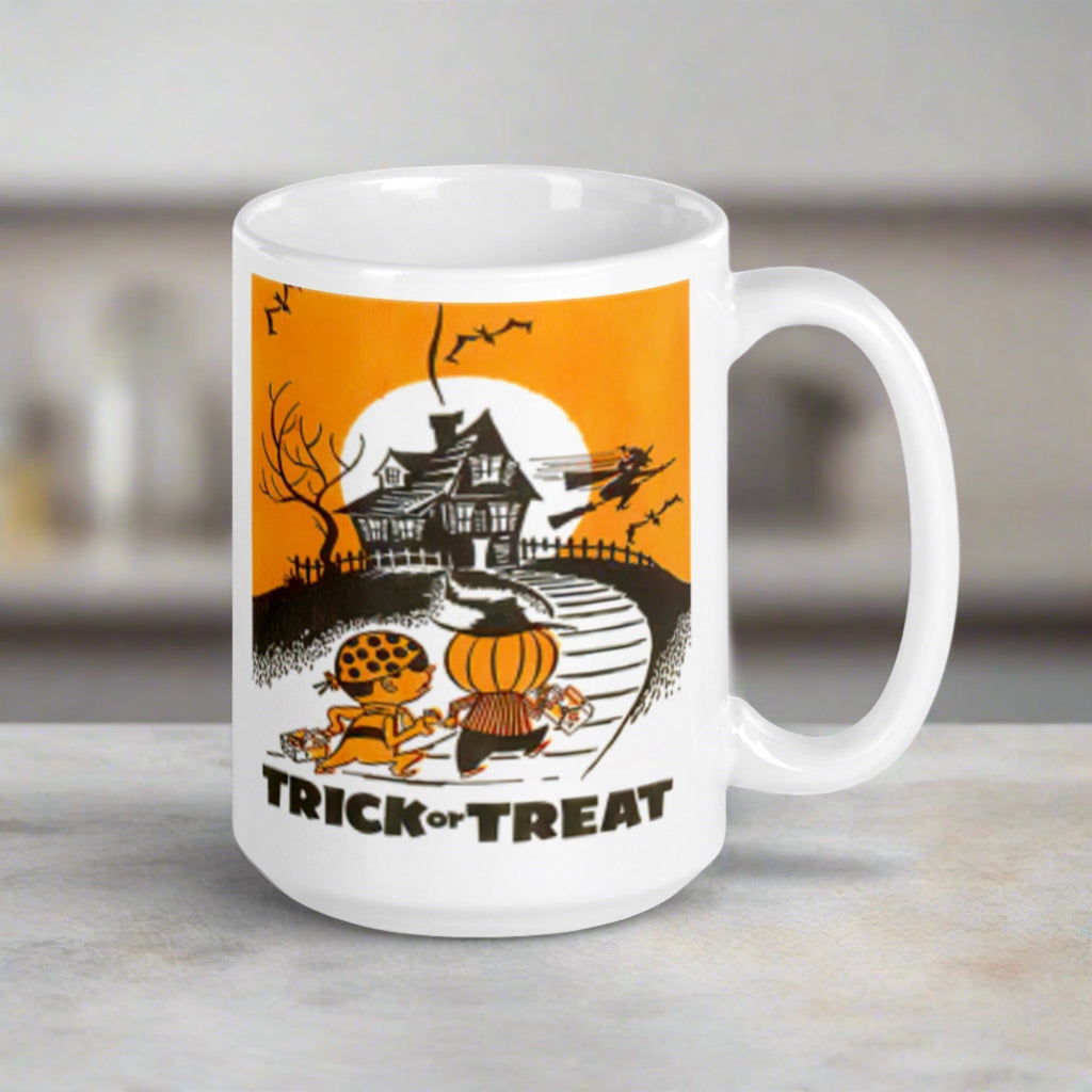 Trick or Treat Halloween Retro Vintage Art Glossy Coffee Mug