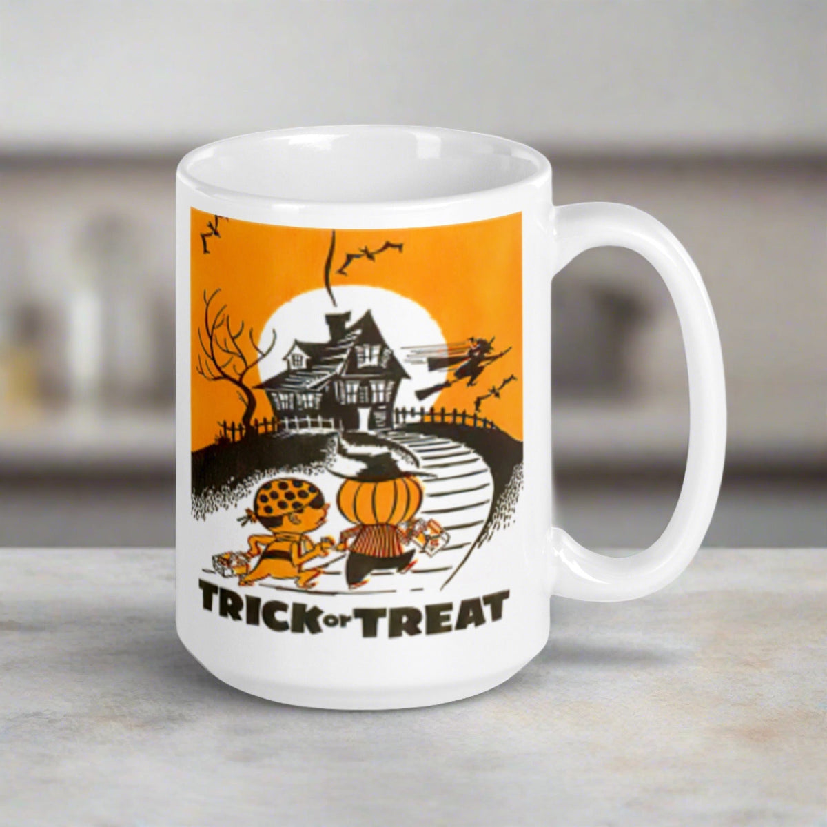 Trick or Treat Halloween Retro Vintage Art Glossy Coffee Mug