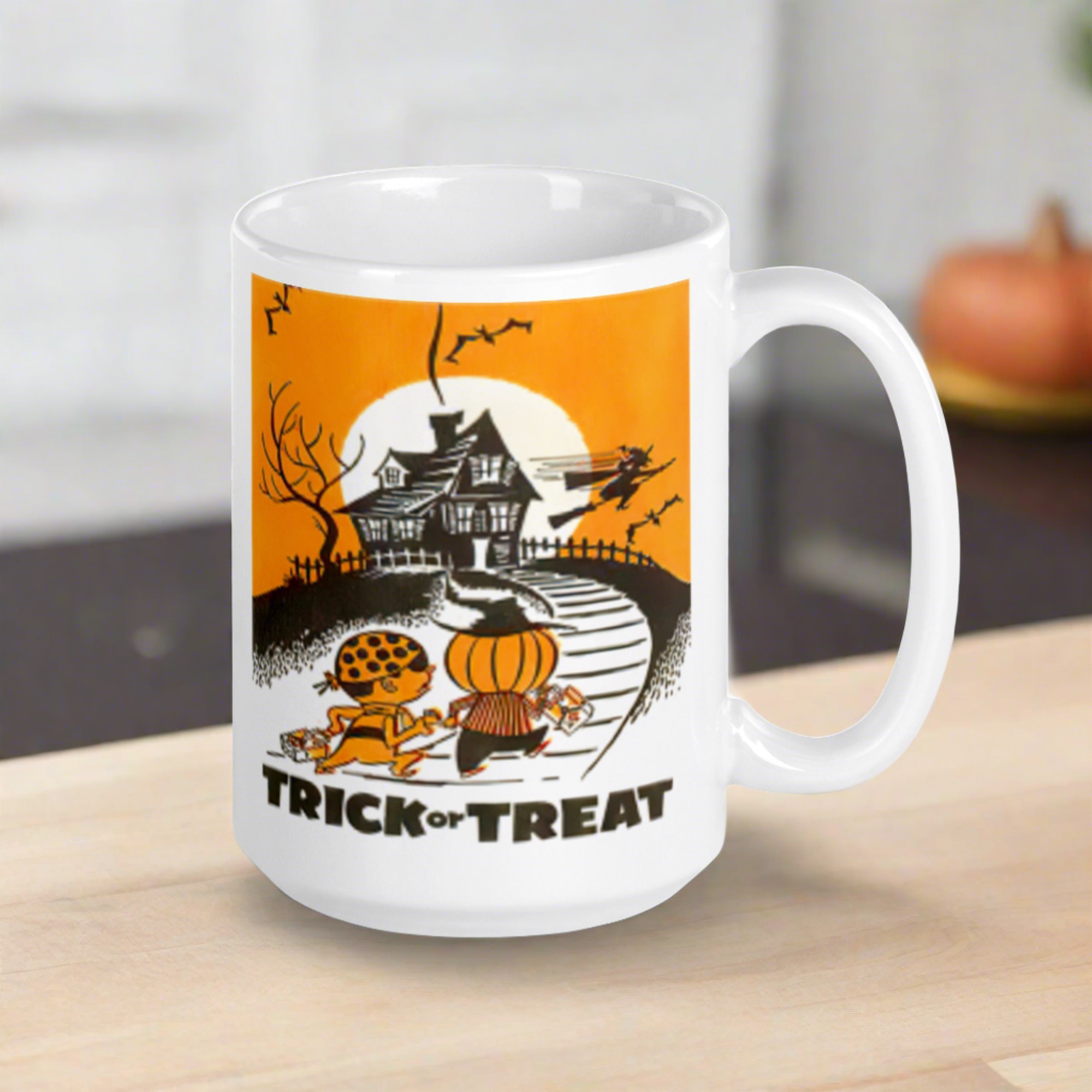 Trick or Treat Halloween Retro Vintage Art Glossy Coffee Mug