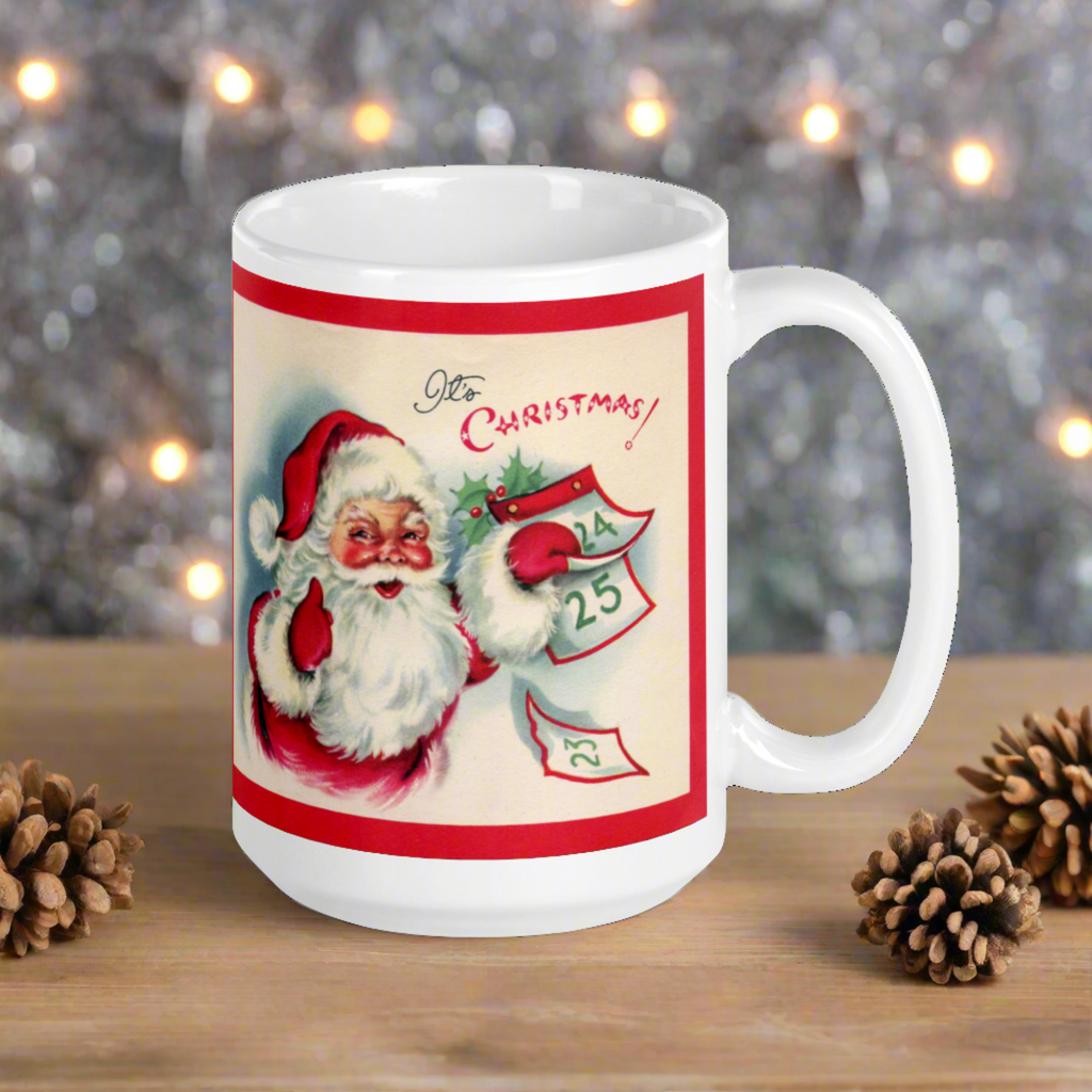 Santa It's Christmas Countdown Calendar Retro Print Ceramic Glossy Coffee Mug