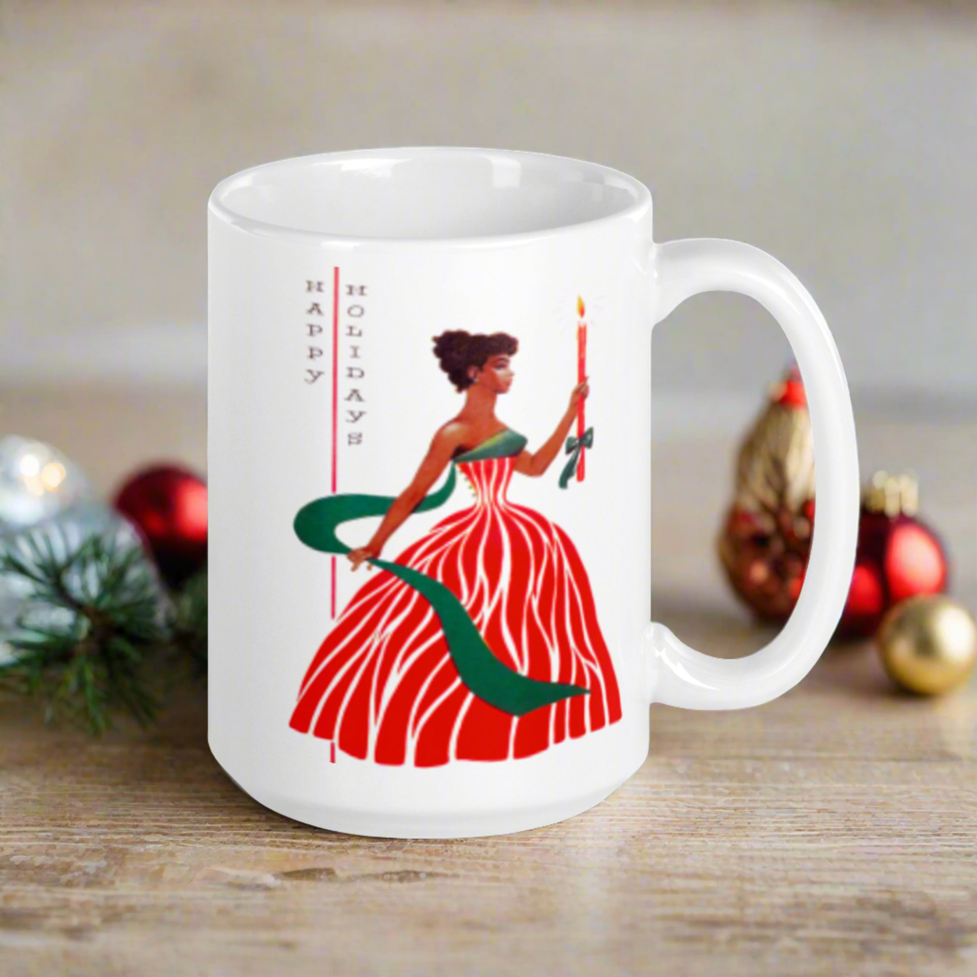 Happy Holidays Christmas Lady Glossy Coffee Mug