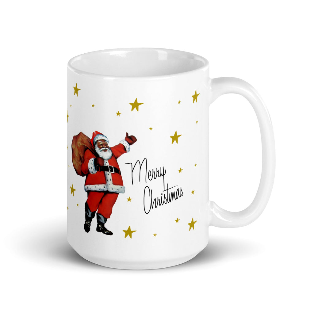 Santa With Stars Merry Christmas Mid Century Retro Christmas Print Glossy Mug