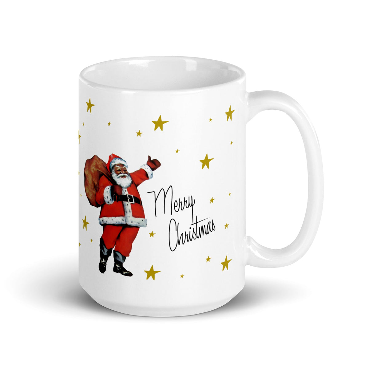 Santa With Stars Merry Christmas Mid Century Retro Christmas Print Glossy Mug